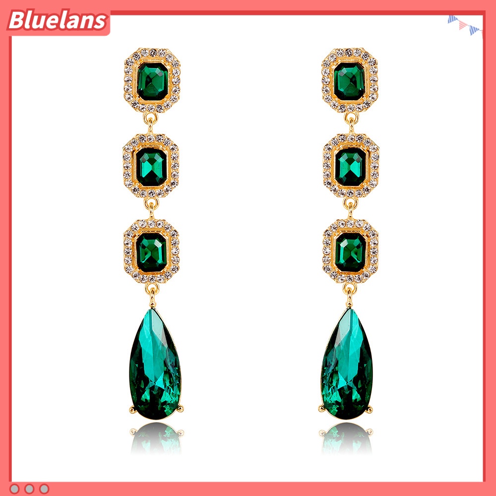 [BLS] Khuyên Tai Dáng Dài Đính Kim Cương Hình Giọt Nước Siêu Lấp Lánh Thời Trang Âu Mỹ Cao Cấp Dành Cho Cô Dâu