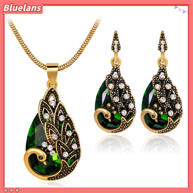 Bộ Trang Sức Hình Chim Công Đính Đá Thời Trang Dành Cho Nữ