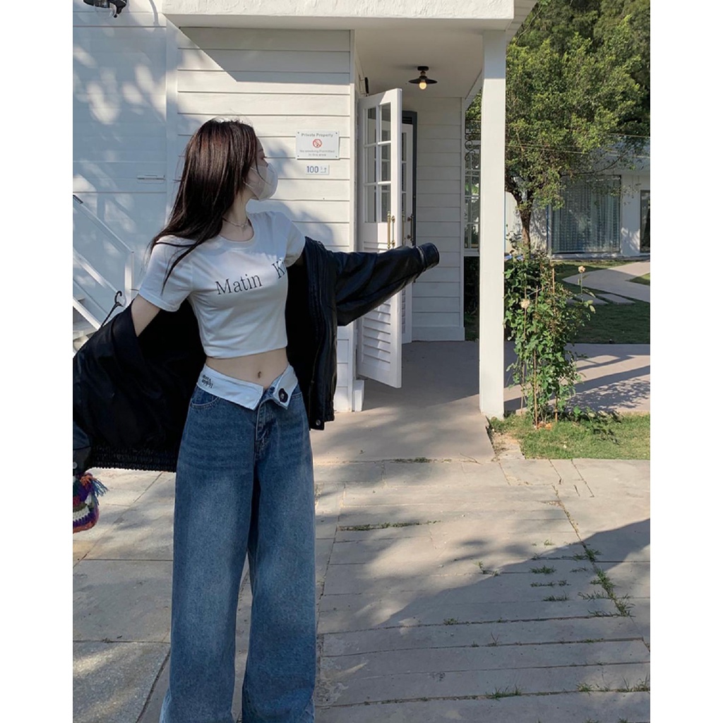 Quần Jean Ống Rộng Lưng Cao Phong Cách Retro Mỹ Thời Trang Cho Nữ