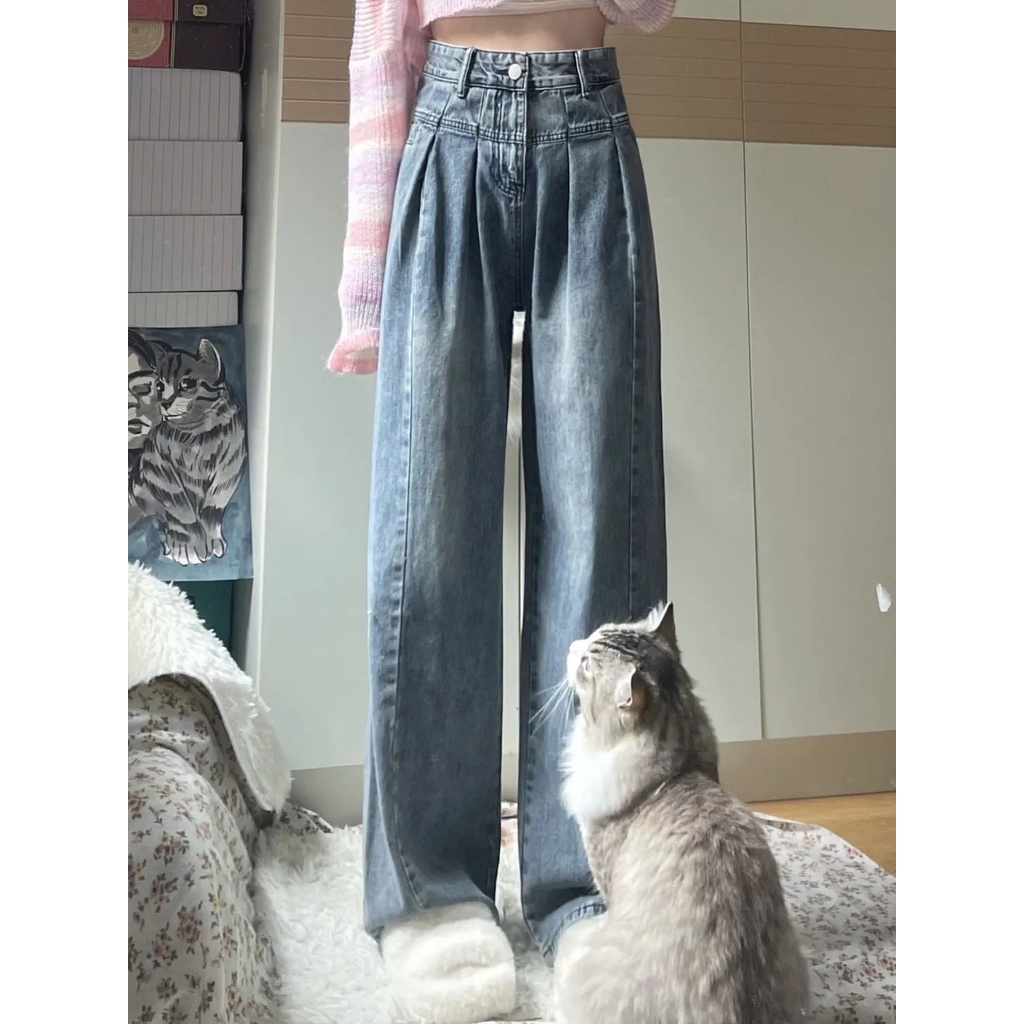 Quần Jean Nữ Ống Rộng Lưng Cao Phong Cách Retro Thời Trang Xuân Hè 2023 Mới