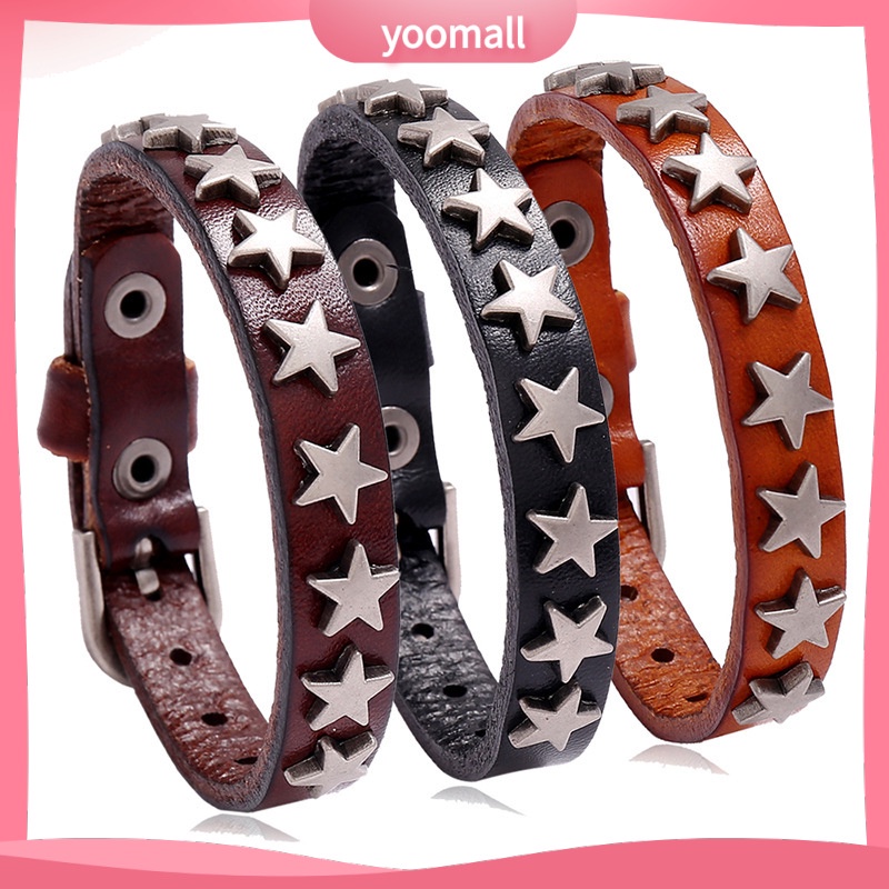 Vòng Tay Da Bò Mặt Ngôi Sao Năm Cánh Phong Cách hip hop