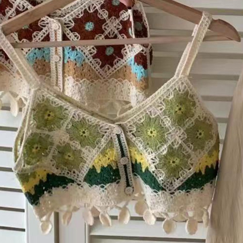 Áo Croptop Hai Dây Dệt Kim In Hoa Thời Trang Quyến Rũ Cho Nữ