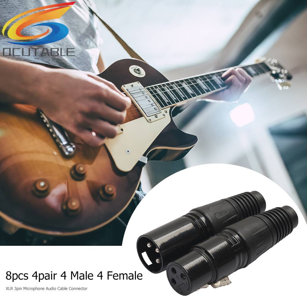 Set 8 Đầu Nối Dây Cáp Âm Thanh Micro 4 Male 4 Female XLR 3Pin Màu Đen