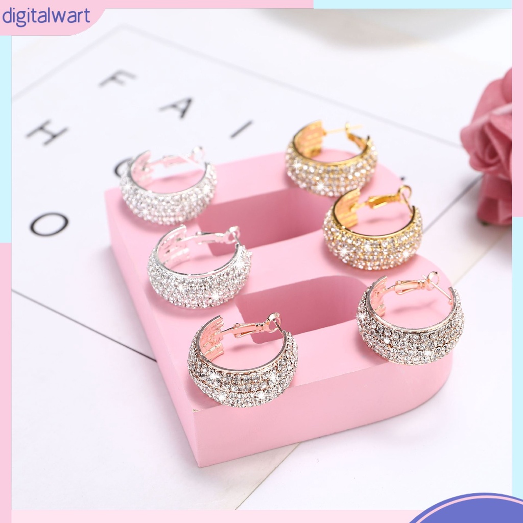 [DG] Bông Tai Đính Kim Cương Giả Rộng Màu Trắng Phổ Biến Cho Nữ