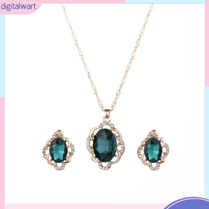 Bộ Trang Sức Gồm Vòng cổ / Bông Tai / Bông Tai Đính Pha Lê Hình Thoi Sang Trọng