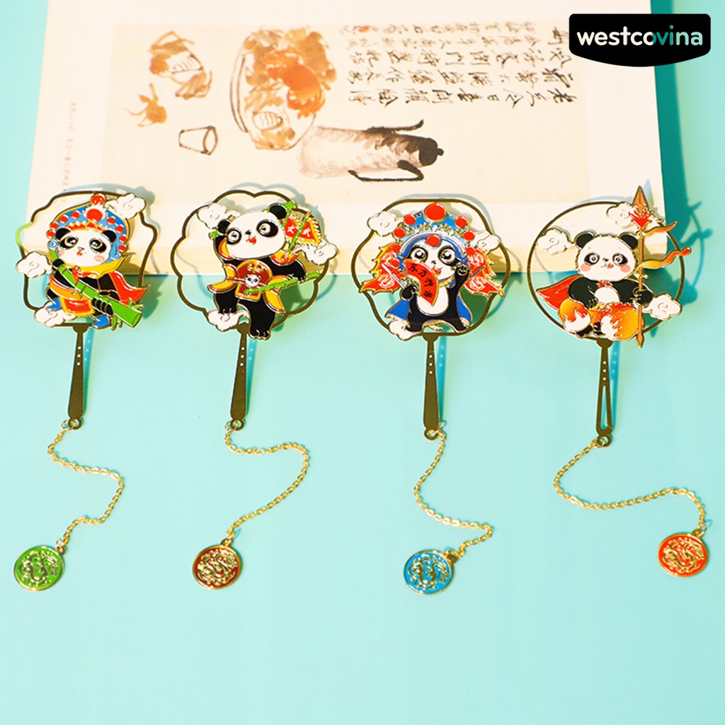 [WSTN]✎Thẻ Đánh Dấu Trang Sách Hình Gấu Trúc Hoạt Hình Mạ Điện Phối Tua Rua Phong Cách Trung Hoa Cổ Điển