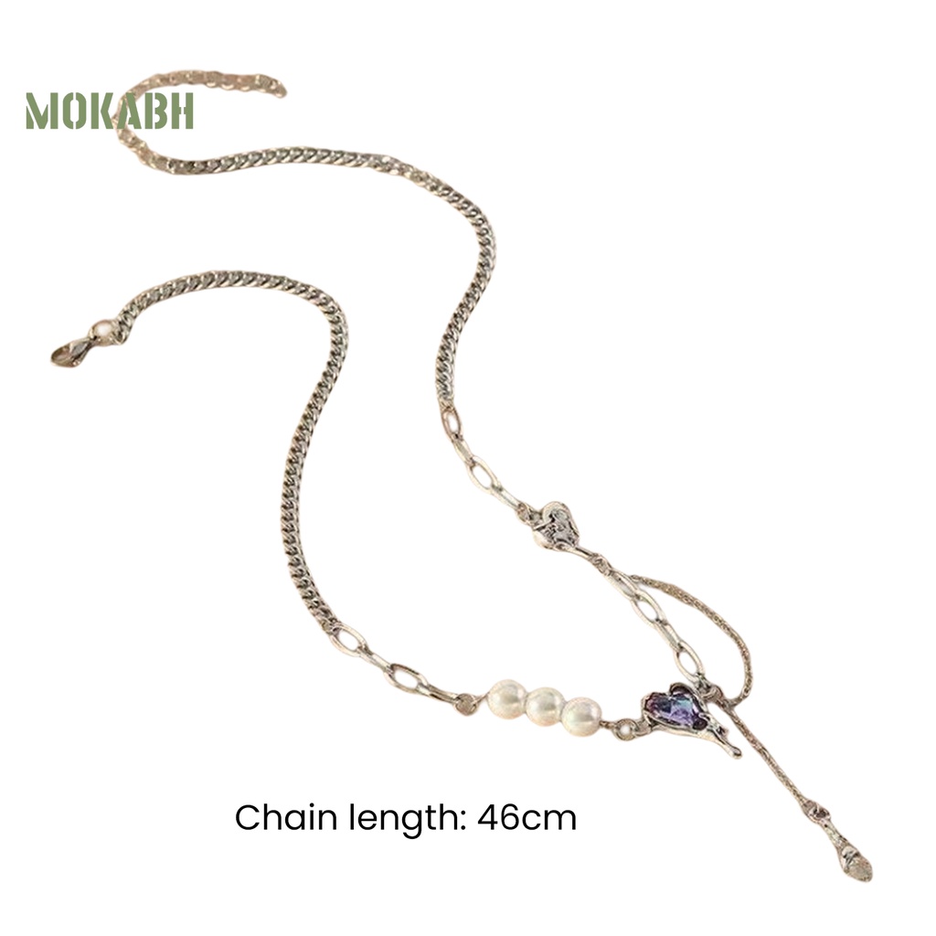 [Mok Abh] Vòng cổ Mặt Hình Trái Tim Đính Ngọc Trai Nhân Tạo Thời Trang