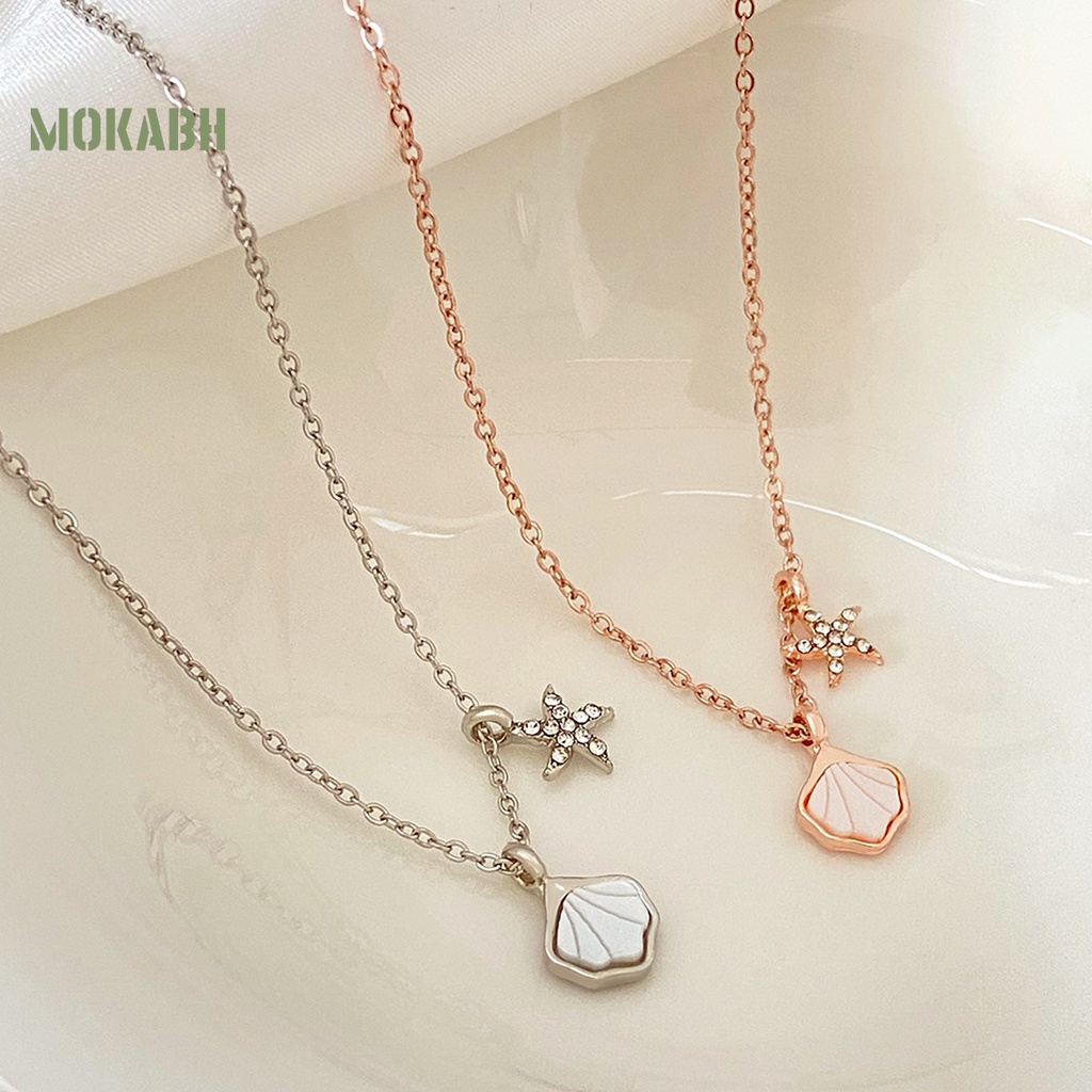 [Mok Abh] Vòng cổ Hợp Kim Mặt Hình Vỏ Sò Đính Kim Cương Giả Màu Trơn Cho Nữ