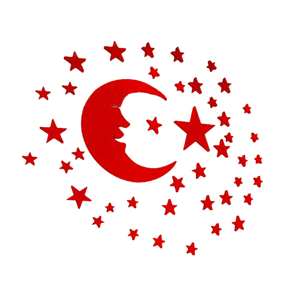 Set 38 Miếng Dán Tường Tráng Gương Acrylic Hình Mặt Trăng 3D Có Thể Tháo Gỡ