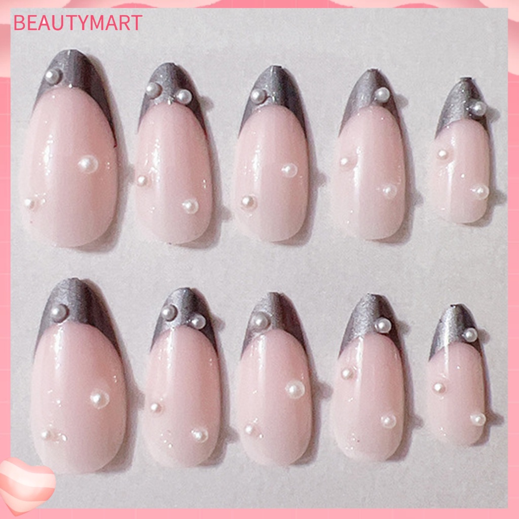 1 Bộ Móng Tay Giả Siêu Mỏng Đính Ngọc Trai Bằng Nhựa Che Phủ Toàn Diện Tháo Rời Được