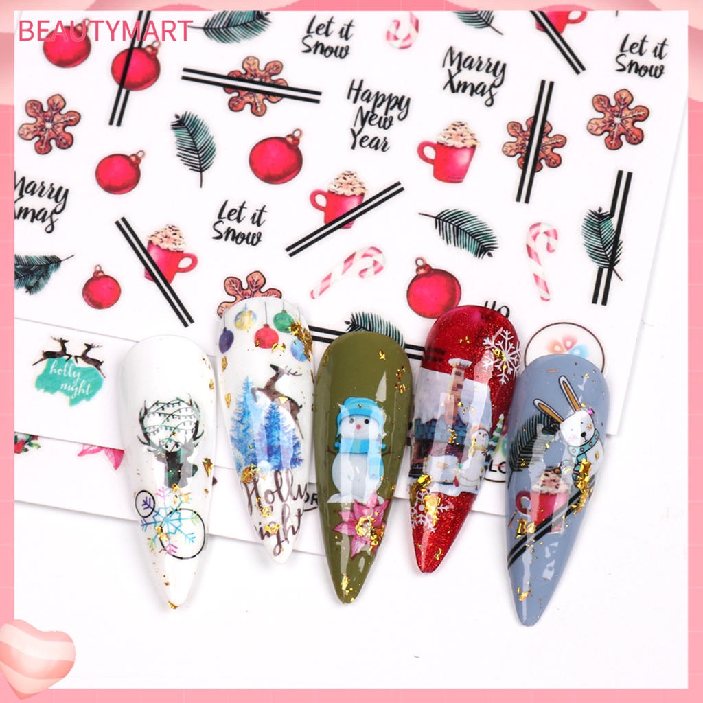 1 Bộ Miếng Dán Móng Tay Siêu Mỏng Không Dị Ứng Tháo Rời Được Không Phai Họa Tiết Giáng Sinh / Bông Tuyết / Tuần Lộc / Nai S