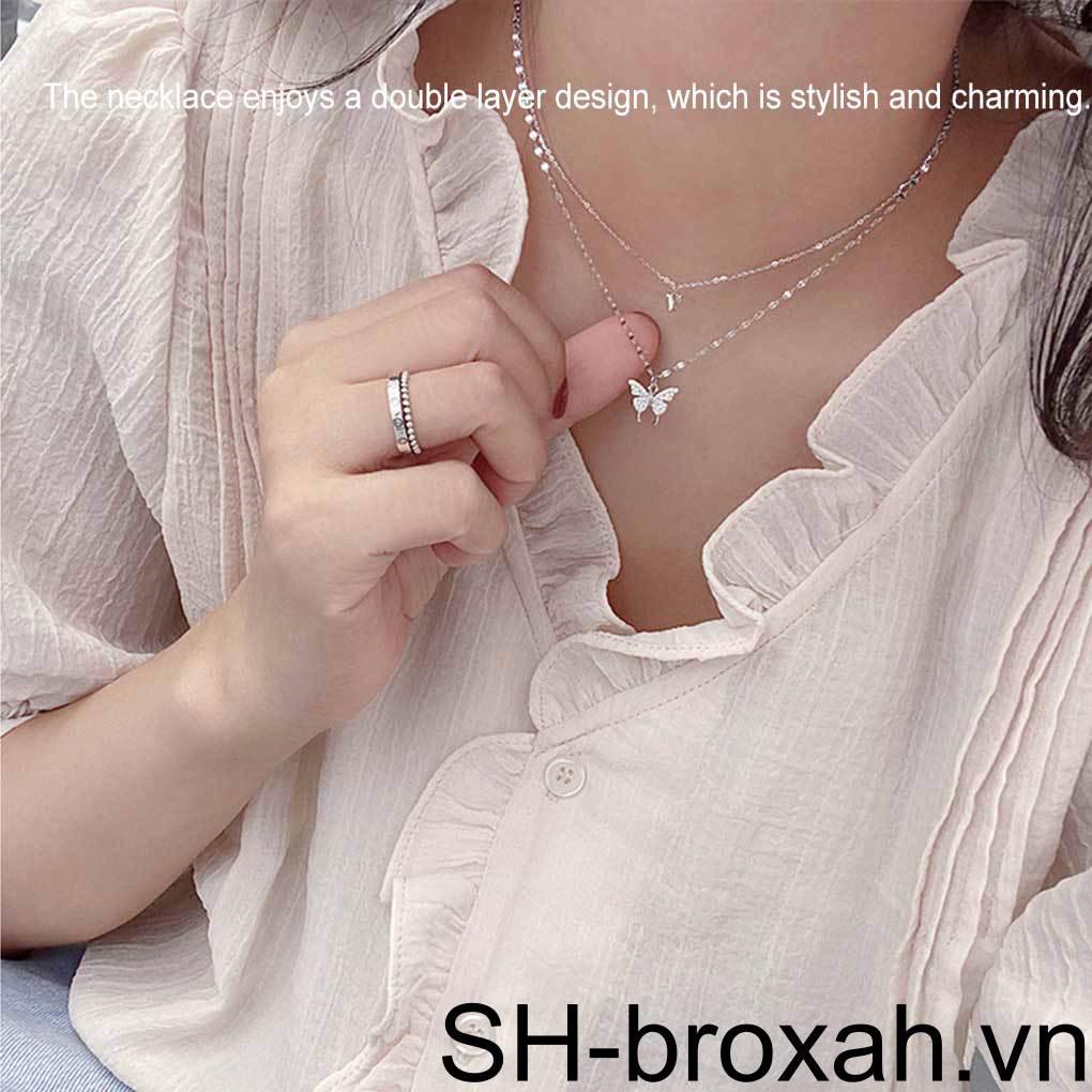 Vòng cổ Choker Hai Lớp Mạ Bạc Mặt Hình Côn Trùng Phong Cách INS Cho Nữ