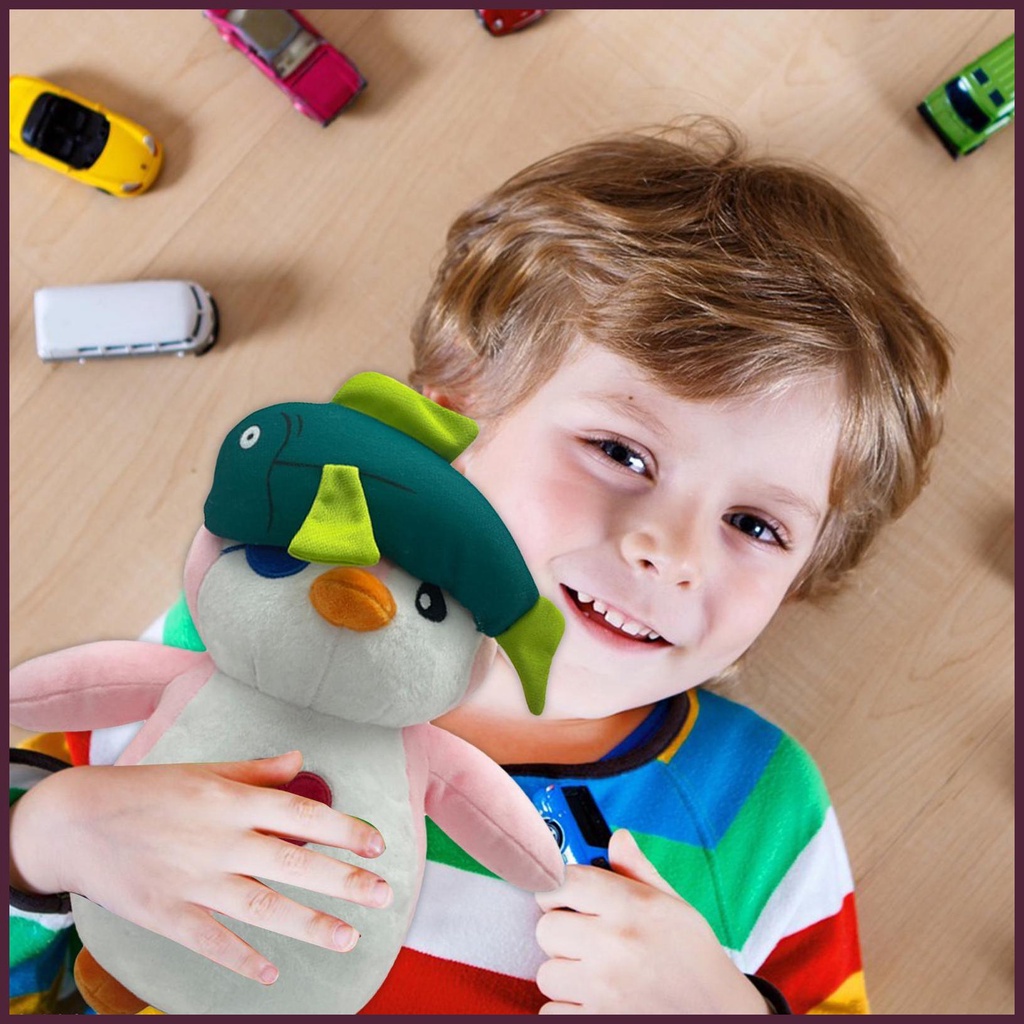 Thú Nhồi Bông Hình Chim Cánh Cụt Mũ Cá Dễ Thương Cho Bé