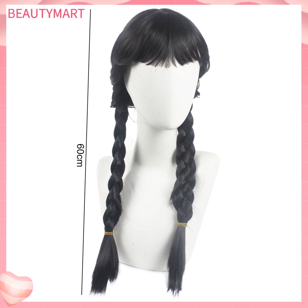 [beautymart] Bộ Tóc Giả Thắt Bím Dài Màu Đen Trơn Mượt Không Bị Rối Hóa Trang Cho Nữ