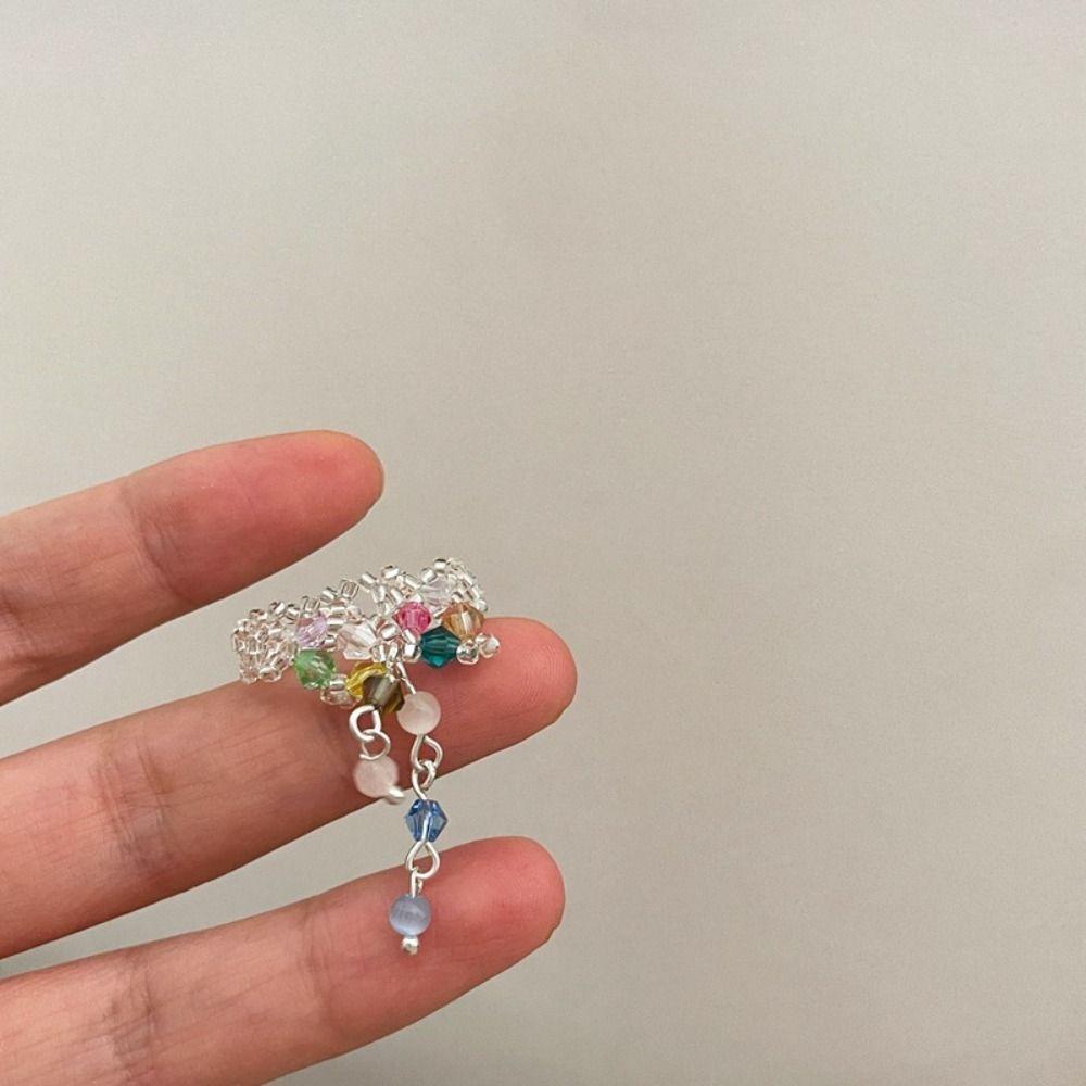 Nhẫn Hình Hoa 26Eddie Y2K Đính Hạt Tua Rua Phong Cách Hàn Quốc Cho Nữ