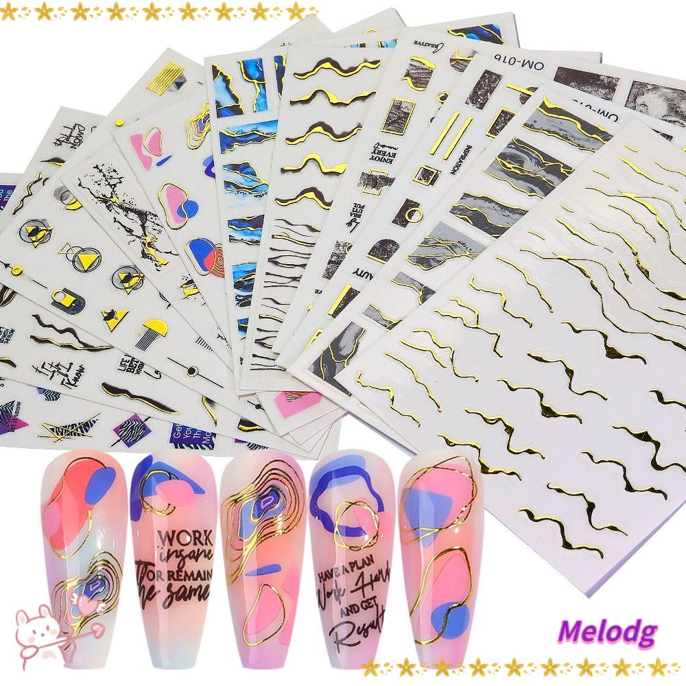 MELODG Bộ 12 Miếng Dán Trang Trí Móng Tay Họa Tiết Đá Hoa Cương Phong Cách Retro