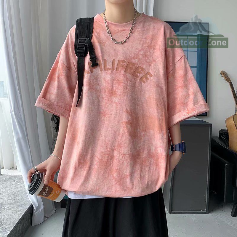 Áo Thun Tay Ngắn Nhuộm Màu Dáng Rộng Phong Cách Hàn Quốc Thời Trang Mùa Hè Cho Nam