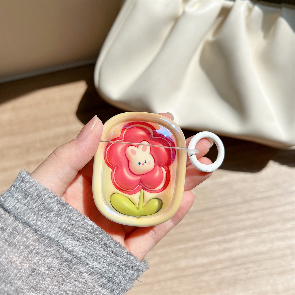 Vỏ Bảo Vệ Hộp Sạc Tai Nghe Bluetooth AirPods 1 2 Gen3 Pro2 Bằng TPU Dẻo Trong Suốt Họa Tiết Hoa Sơn Dầu Dễ Thương Kèm Móc Treo Tiện