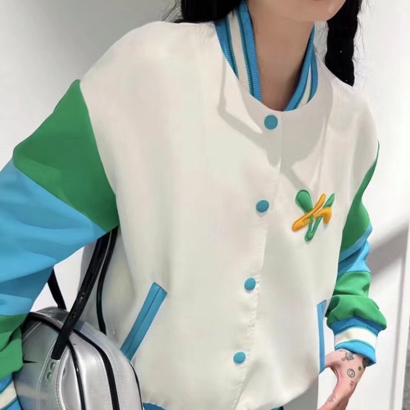 Áo Khoác Bóng Chày L888V- Xanh Dương Và Xanh Lá Bằng Len Làm Bằng Máy Phẳng Cùng Phong Cách Cho Nam Và Nữ