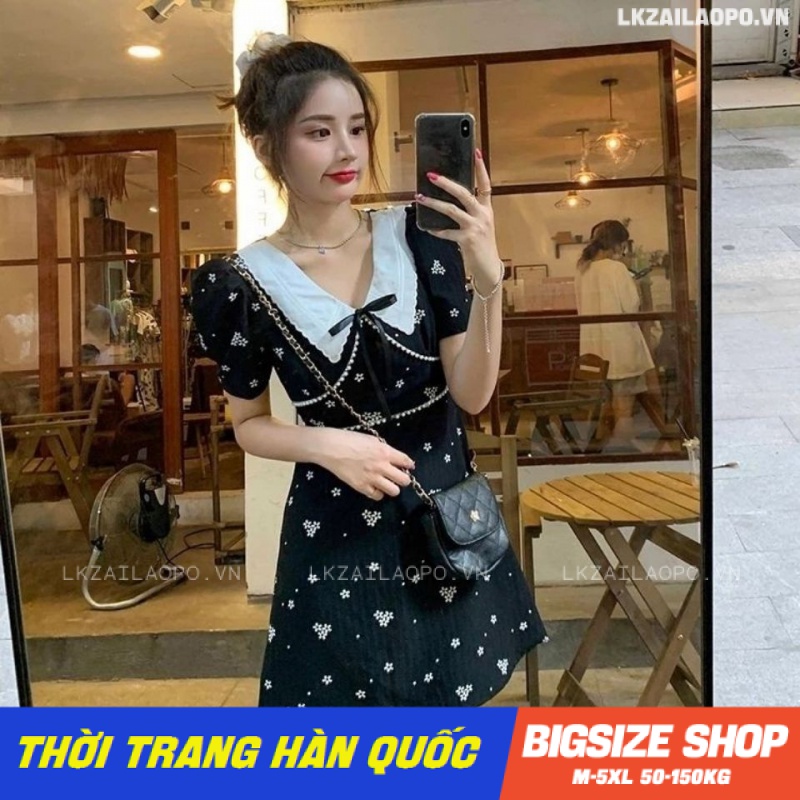 Đầm hoa nhí Bigsize Váy nữ dáng suông tay ngắn cổ bèo mùa hè Phong cách Hàn Quốc Thời Trang tiểu thư cá tính xinh đẹp cho người mập béo
