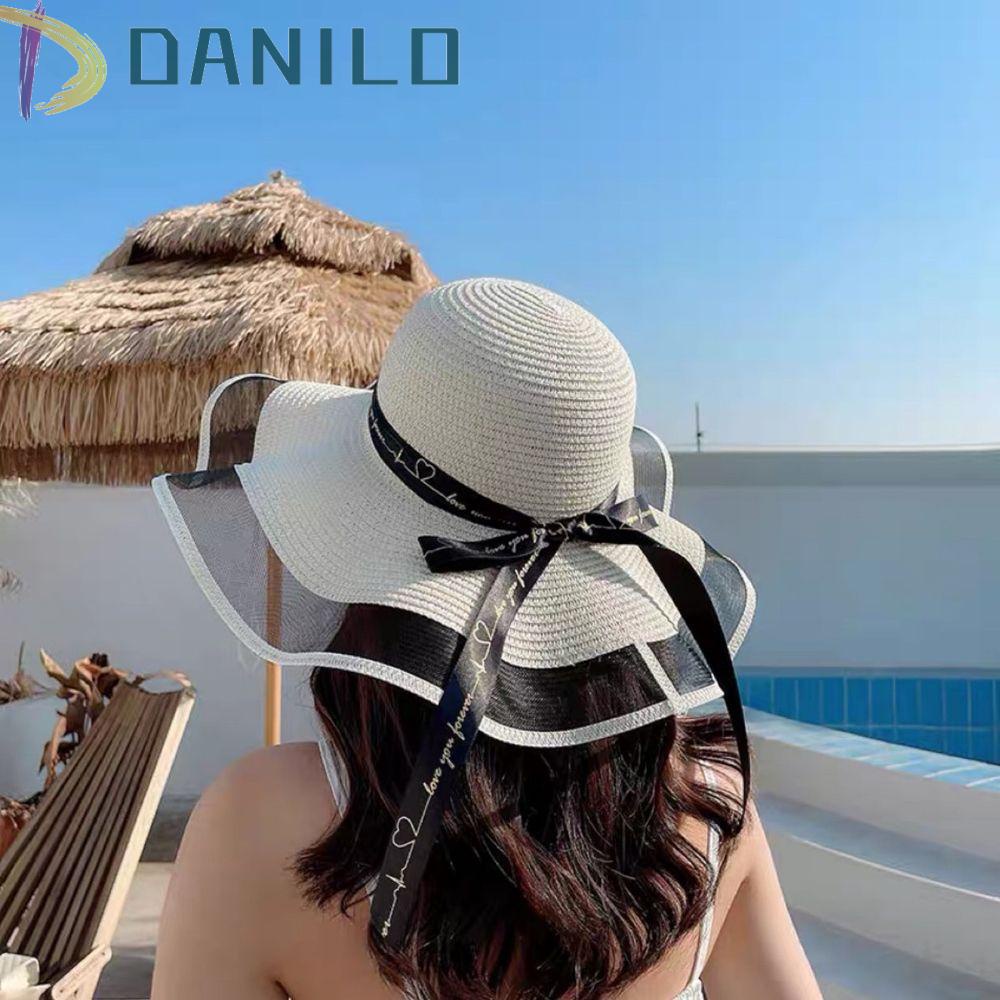 DANILO Mũ Rộng Vành Thắt Nơ Xinh Xắn Thời Trang Hè Phong Cách Hàn Quốc Cho Nữ