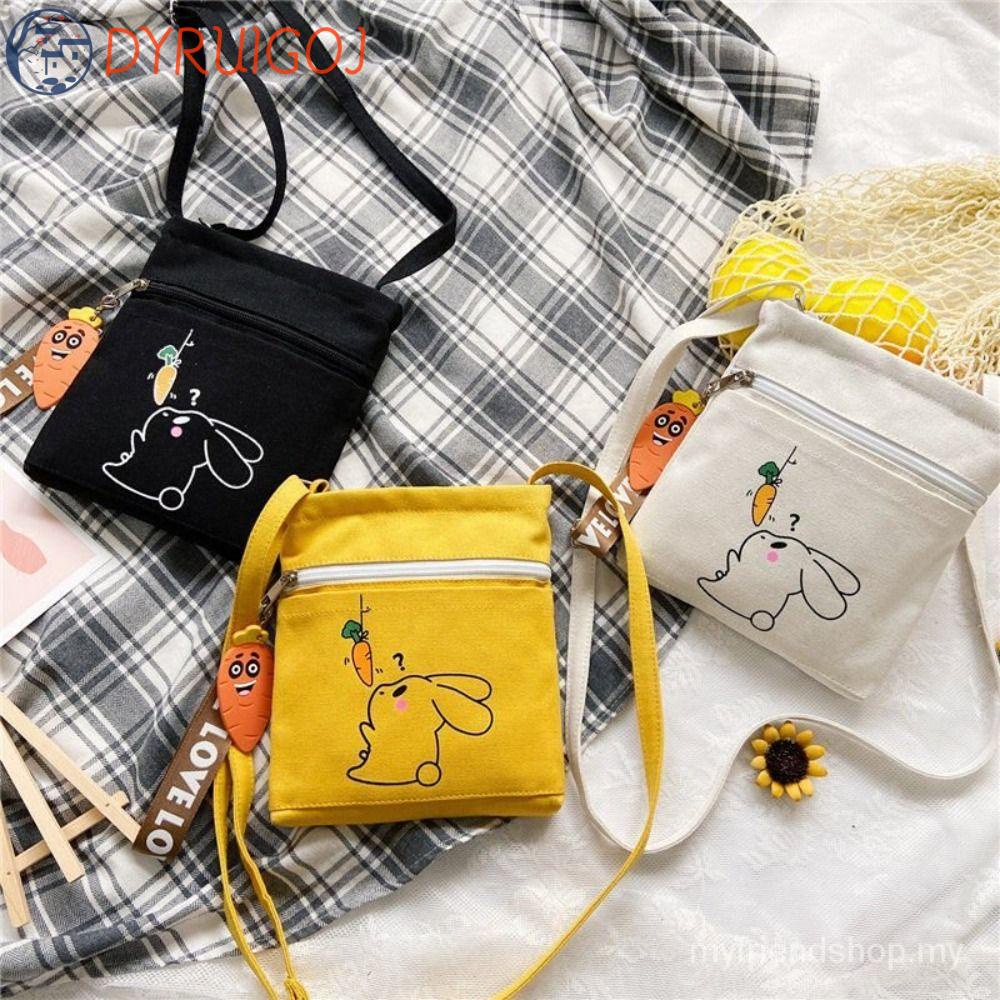 Túi Đeo Chéo Vai Bằng Vải Canvas Họa Tiết Thỏ Cà Rốt Dễ Thương Dành Cho Nữ