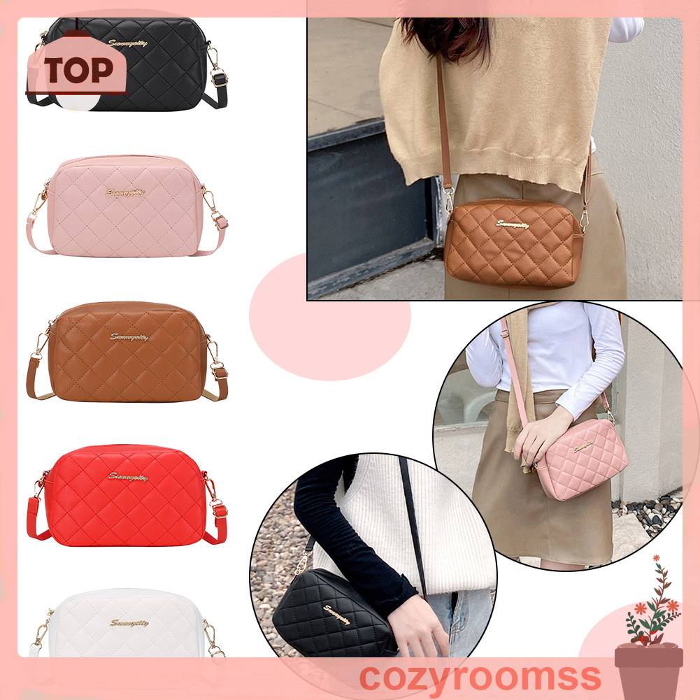 Túi Da PU Đeo Chéo Thêu Họa Tiết Lưới Thời Trang Cho Nữ