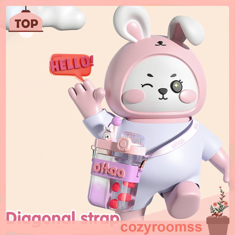 Bình Nước 800ml Họa Tiết Hoạt Hình Có Dây Đeo Tiện Dụng