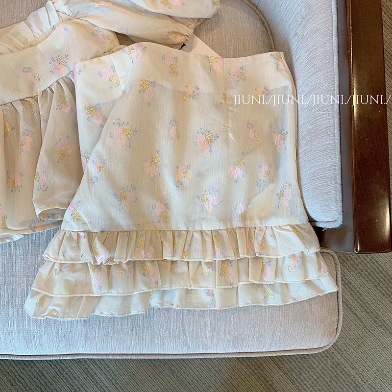 Bộ Áo Ống Ngắn Phối Ren + Chân Váy Tầng Thời Trang Xuân Hè Xinh Xắn Cho Nữ Y2K