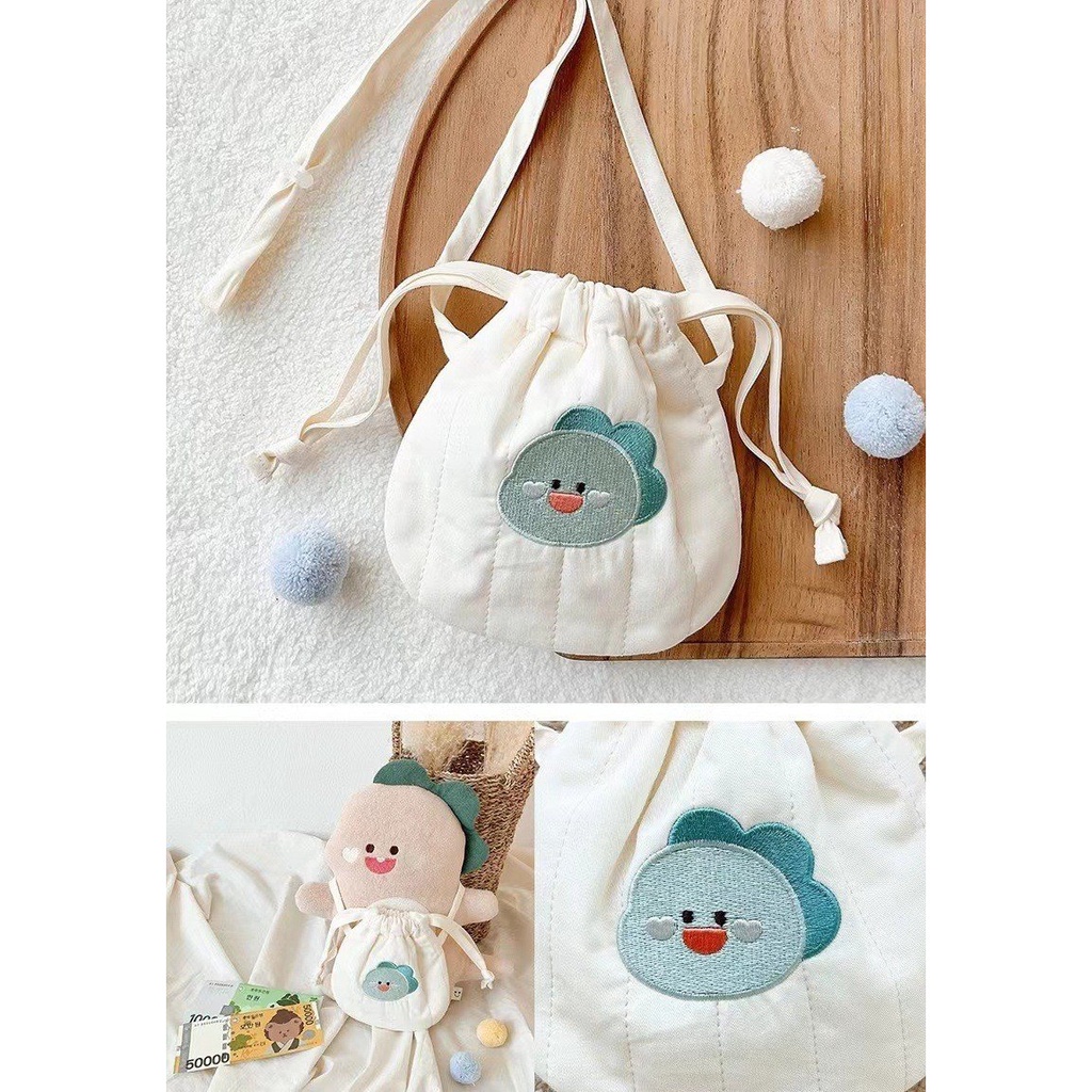 Túi đựng tỏi, túi đeo chéo cho bé có quai đeo, hoạt tiết Hàn Quốc dễ thương