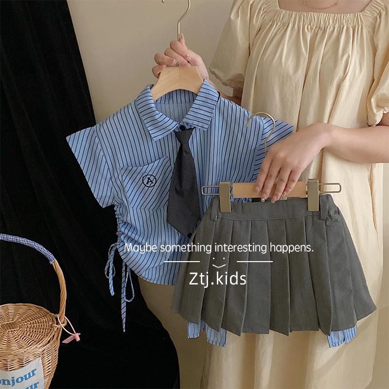 Set Áo Sơ Mi Tay Ngắn Và Chân Váy Xếp Ly Thời Trang Mùa Hè Mới Dành Cho Bé Gái