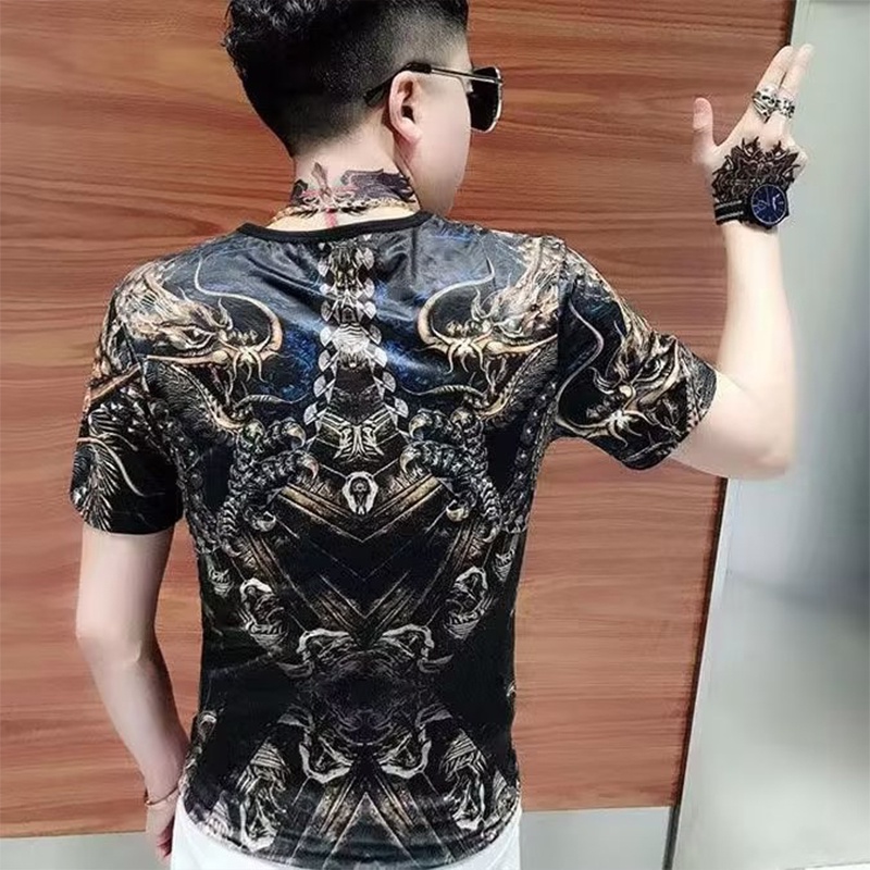 Áo Thun Nam Ngắn Tay In Hình Rồng 3D Phong Cách Trung Hoa Màu Sắc Đa Dạng