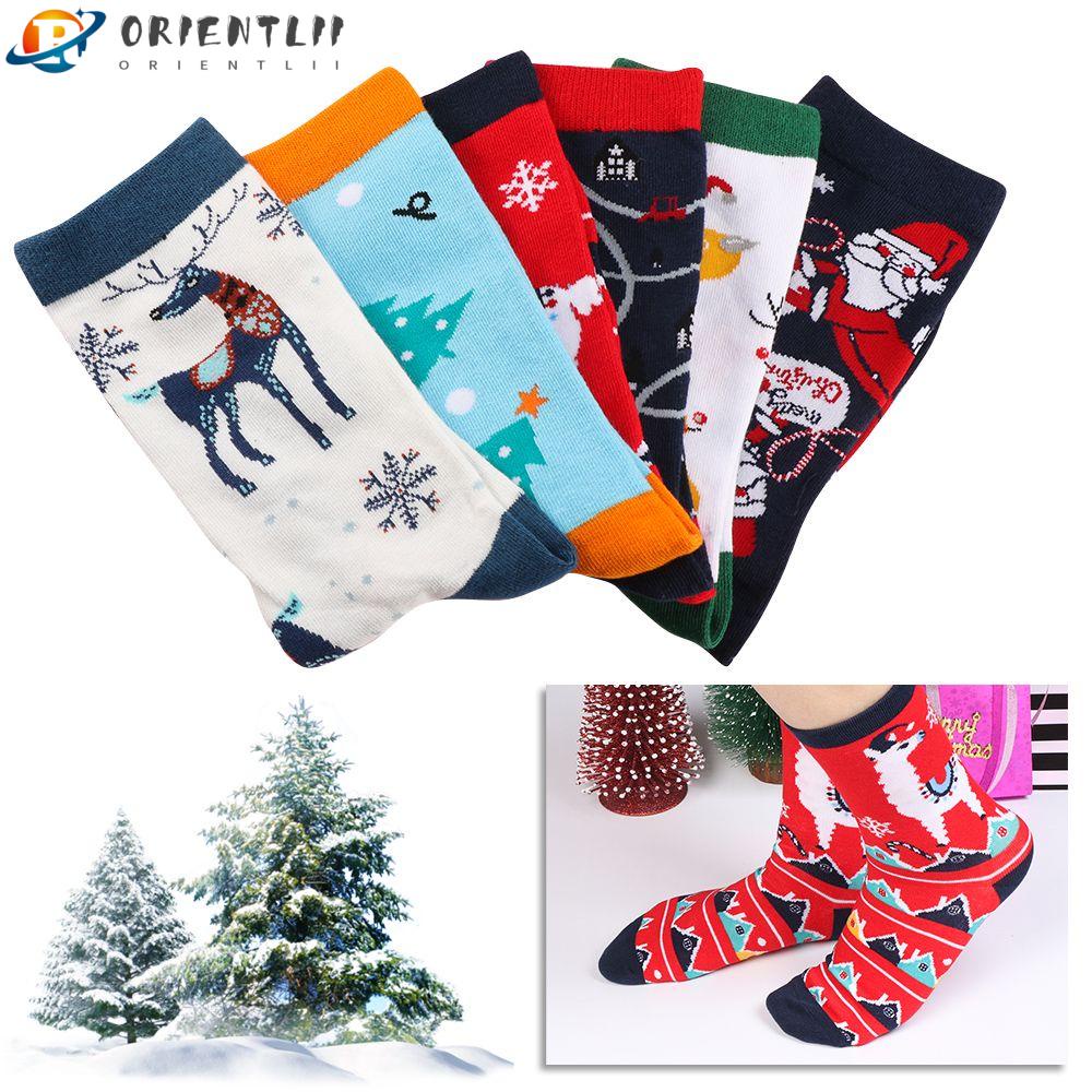 ORIENTLII Vớ Giữ Ấm Thoải Mái Họa Tiết Giáng Sinh