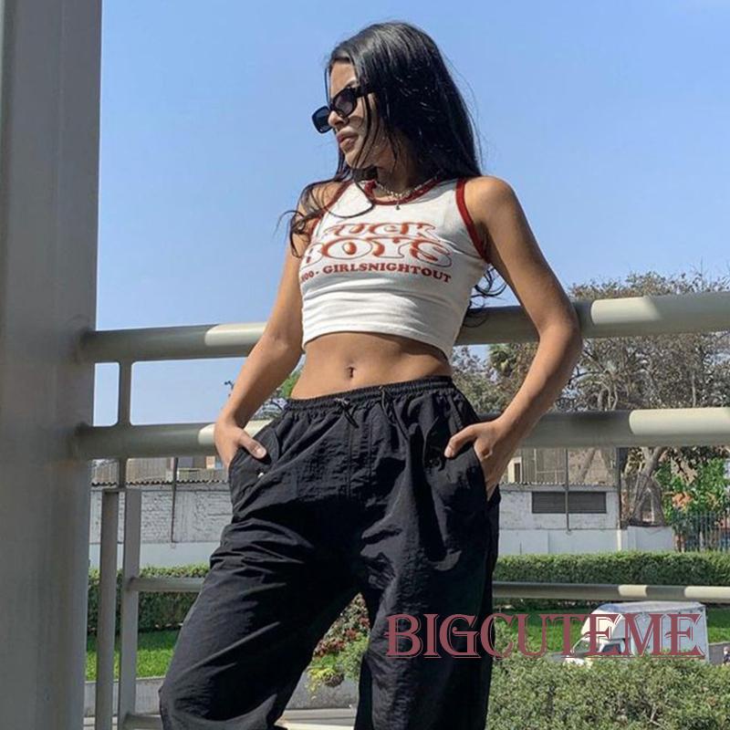 Áo Croptop Sát Nách Cổ Tròn In Chữ Thời Trang Mùa Hè Cho Nữ