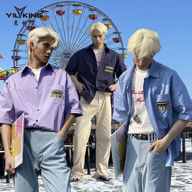 Áo Sơ Mi Tay Ngắn Phong Cách Đường Phố Hong Kong Thời Trang Mùa Hè Mới 2023