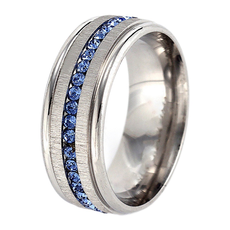 Nhẫn Thép Titan Không Gỉ 8mm Đính Đá Sapphire Thời Trang