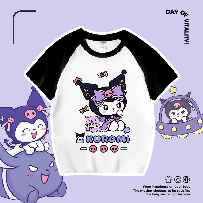 Áo Thun Cotton Tay Ngắn In Hoạt Hình Kuromi Thời Trang Mùa Hè Cho Bé Gái