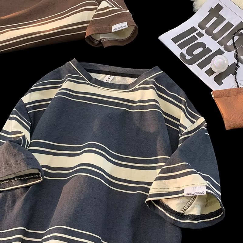 Áo Sơ Mi Sọc Màu Tương Phản Dáng Rộng Phong Cách Mới Mùa Hè