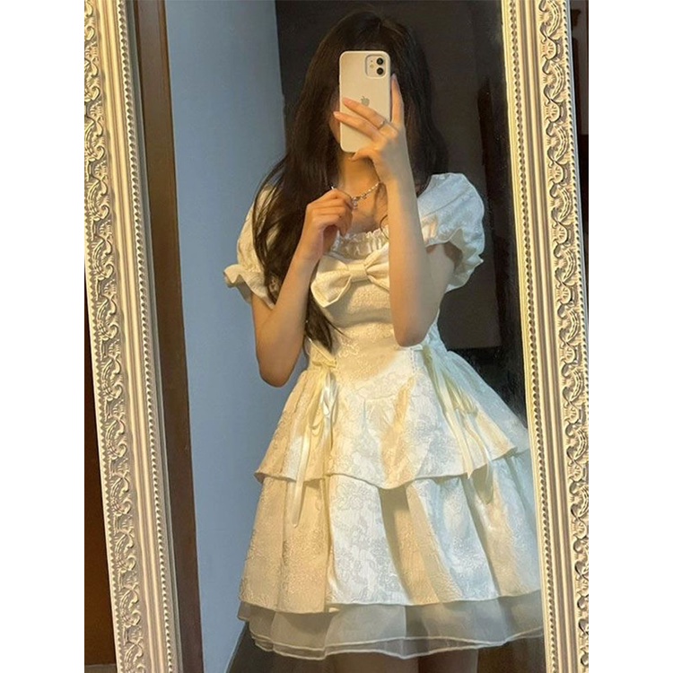 Đầm Công Chúa Dáng Ôm Đính Nơ Phong Cách Pháp Thời Trang Mùa Hè Cho Nữ