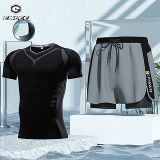Bộ đồ bơi ENLEE gồm quần đùi bơi dáng rộng + áo bơi thời trang mùa xuân nóng bỏng