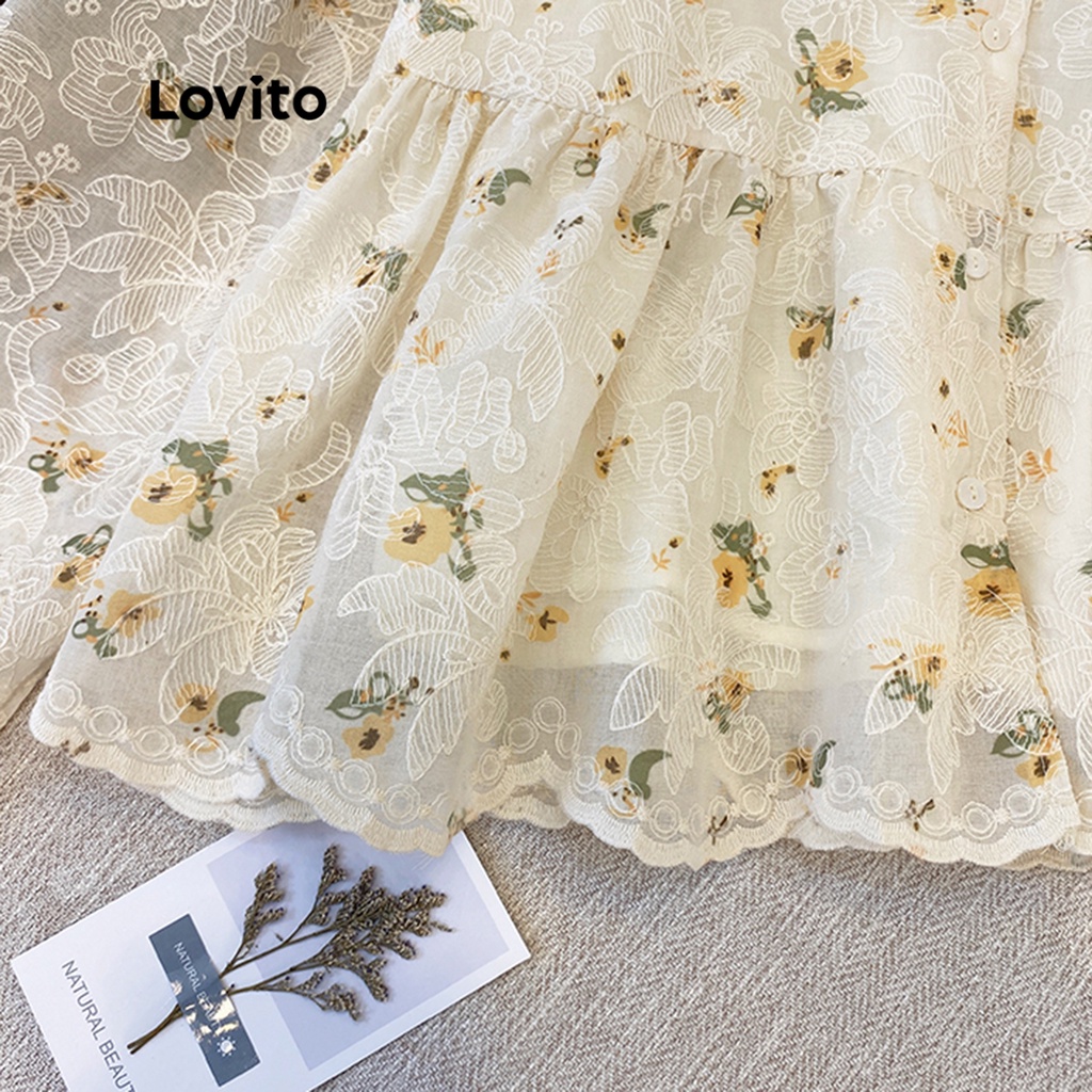 Áo kiểu Lovito tay dài thêu nút trước họa tiết hoa thường ngày cho nữ LNA08059