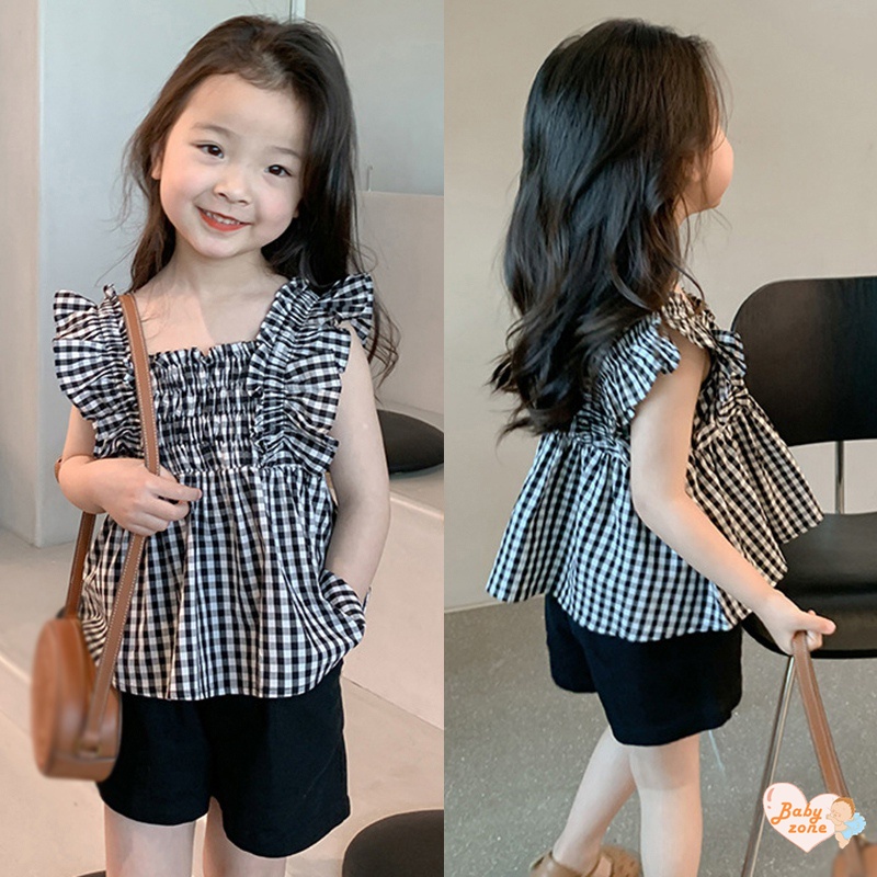 Áo Sơ Mi Cổ Vuông Tay Bay Họa Tiết Kẻ Sọc Phong Cách Hàn Quốc Ngọt Ngào Thời Trang Mùa Hè Cho Nữ