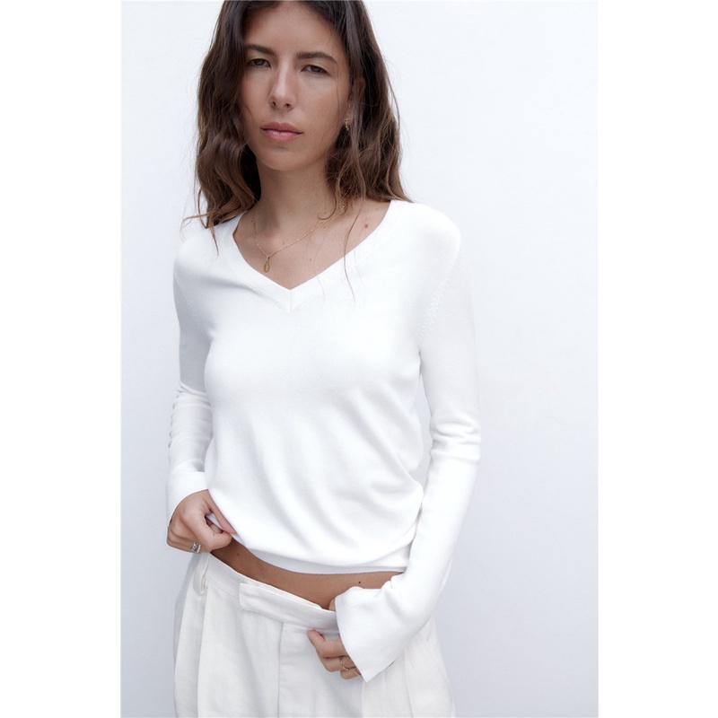 Áo Dệt Kim Tay Dài Cổ Chữ V Màu Trơn Thời Trang ZARA Cao Cấp Cho Nữ 1509125