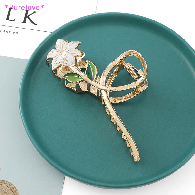 Kẹp Tóc Kim Loại Hình Cá Mập Đính Hoa Lily Thanh Lịch Cho Nữ Mới