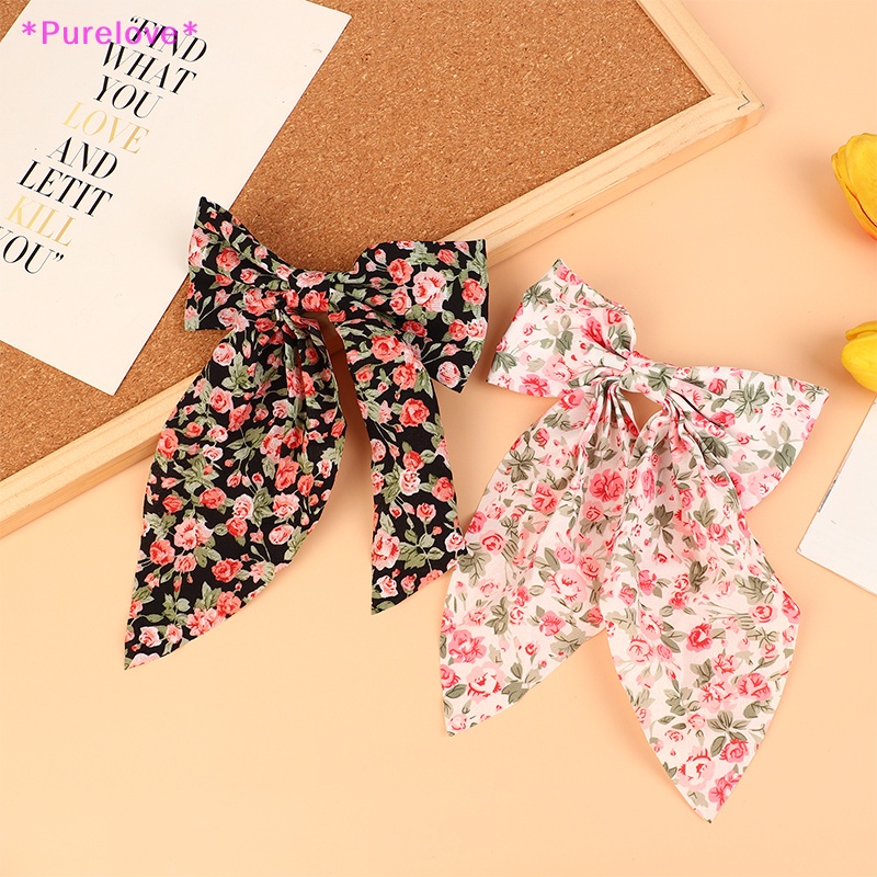 Kẹp Tóc Đính Nơ Ruy Băng In Hoa Xinh Xắn Cho Nữ Mới