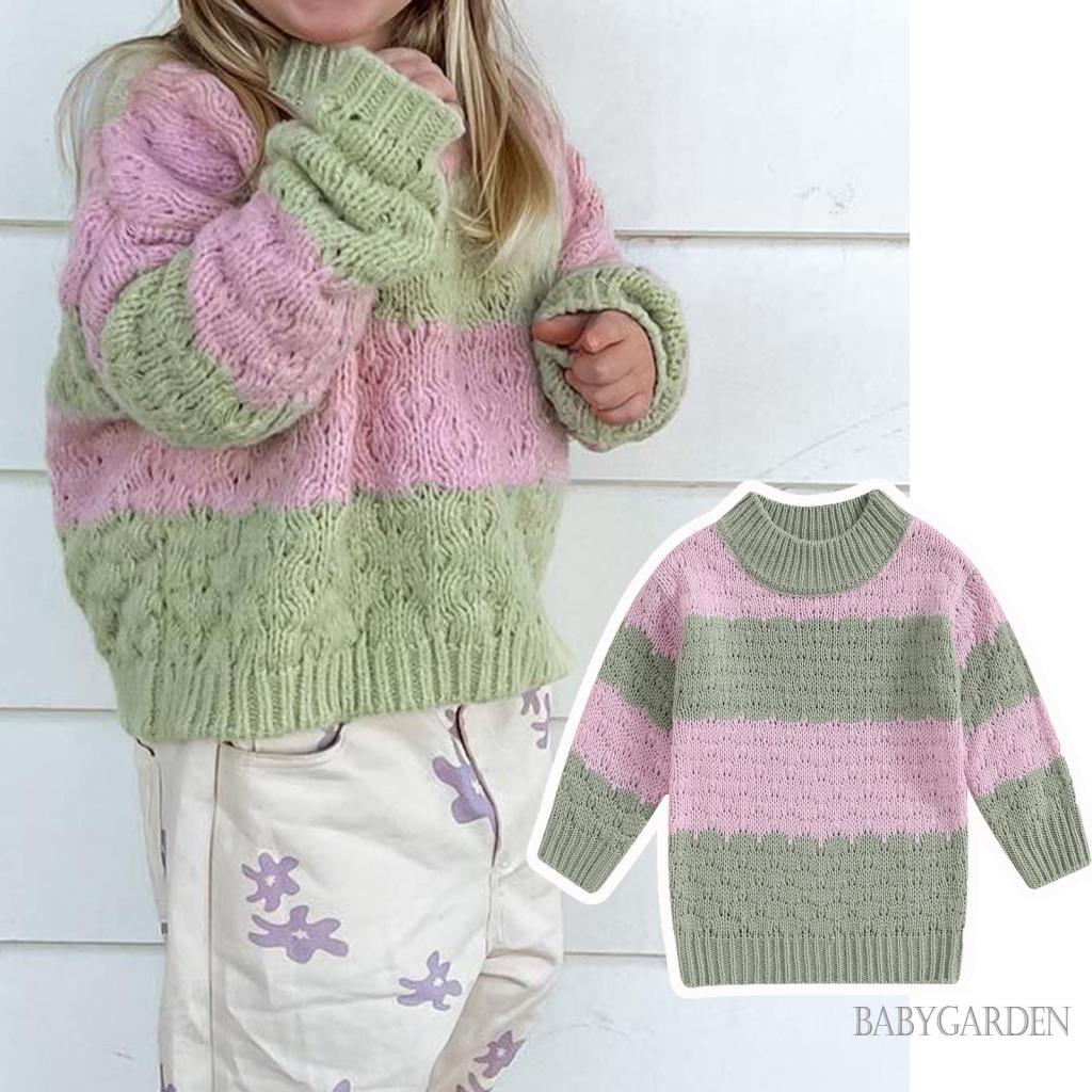 Áo Sweater Dệt Kim Tay Dài Cổ Tròn Màu Sắc Tương Phản Thời Trang Mùa Thu Cho Bé / 6 Tháng-3 Tuổi