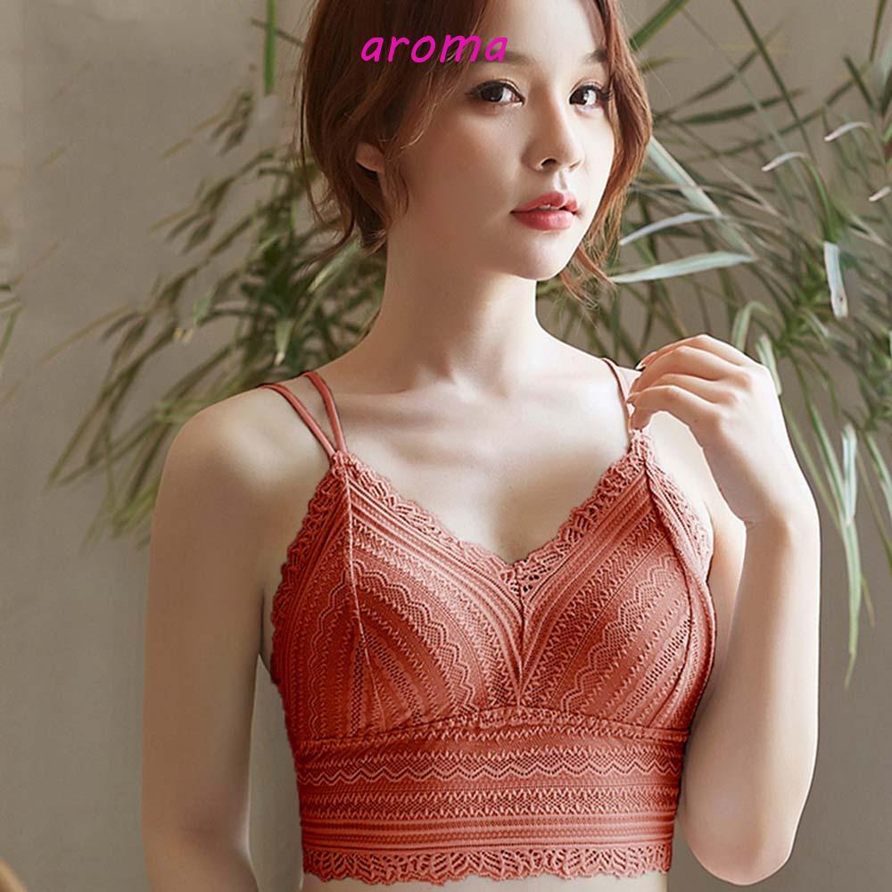 AROMA Áo Lót Ren Cổ Chữ V Có Đệm Nâng Ngực Gợi Cảm