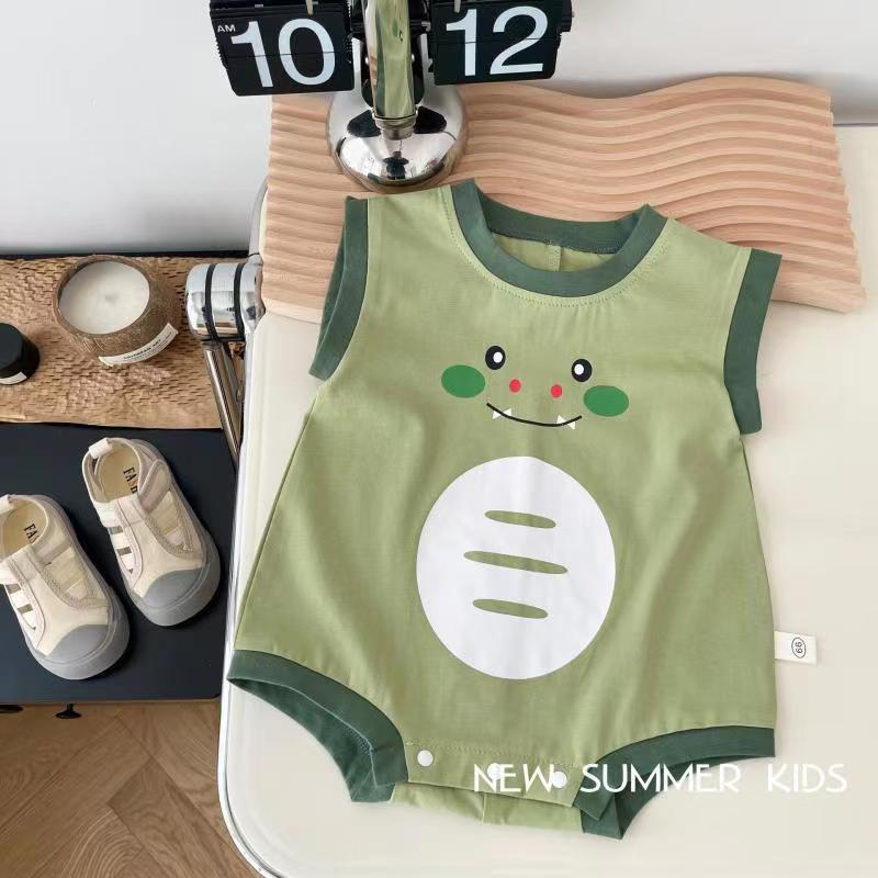 Áo Liền Quần Tay Ngắn In Hình Khủng Long Dễ Thương Thời Trang Mùa Hè Cho Bé Trai Và Gái 0-18 Tháng Tuổi