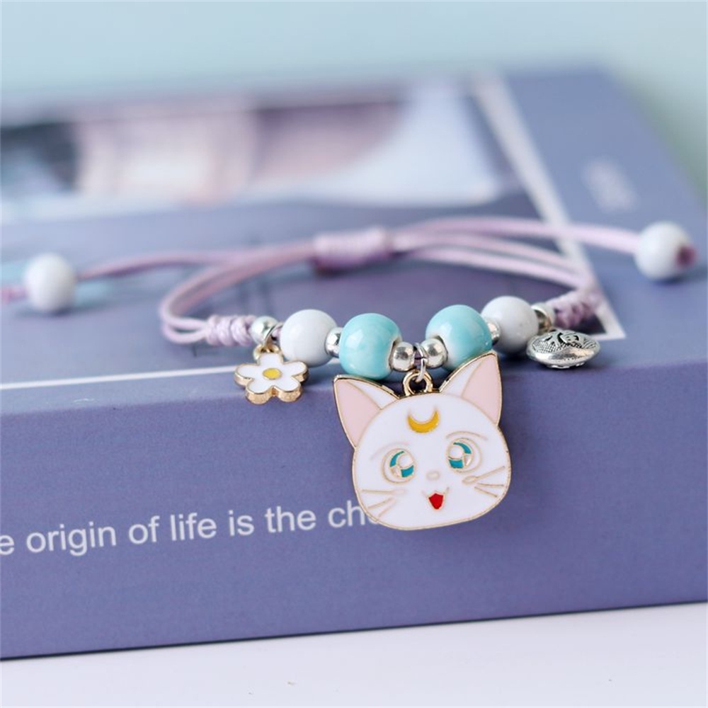 Vòng Tay Dây Bện Mặt Hình Thỏ / Mèo / Hoa Hoạt Hình Dễ Thương Có Thể Điều Chỉnh Phong Cách Hàn