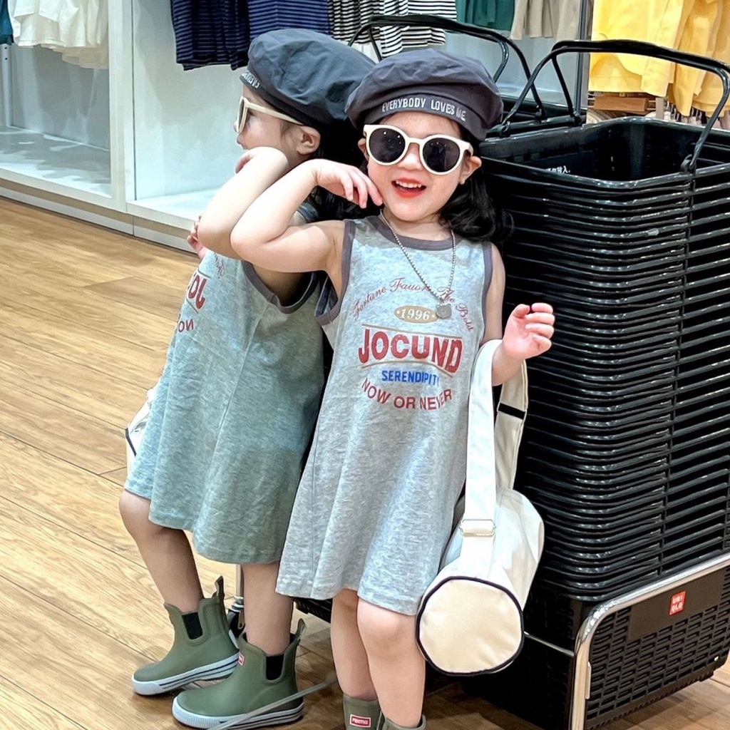 Đầm Thun Sát Nách Dễ Thương Thời Trang Mùa Hè Phong Cách Hàn Quốc Cho Bé Gái
